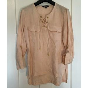 Company Ellen Tracy Peach Linen Top Sz.‎ Small Casual Blouse Shirt Women's EUC